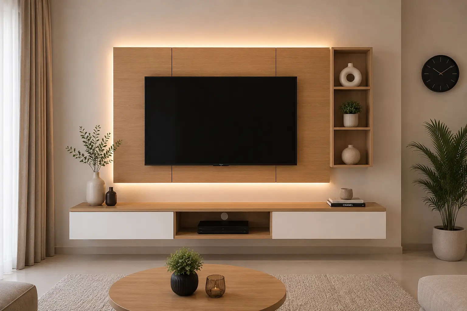Simple Tv Cabinet and Wall Decor ind Qatar