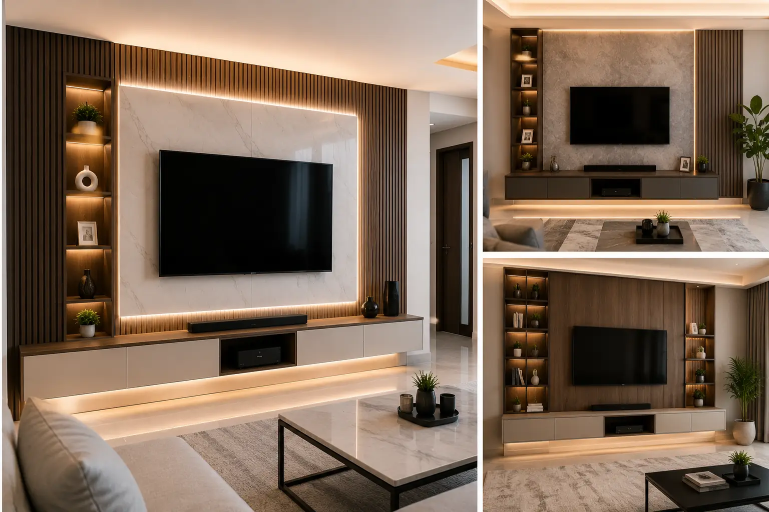 Tv feature wall mount and media unit design in qatar